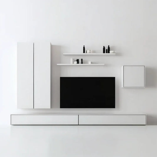 Biała zabudowa ścienna do salonu 300 × 180 × 35 cm